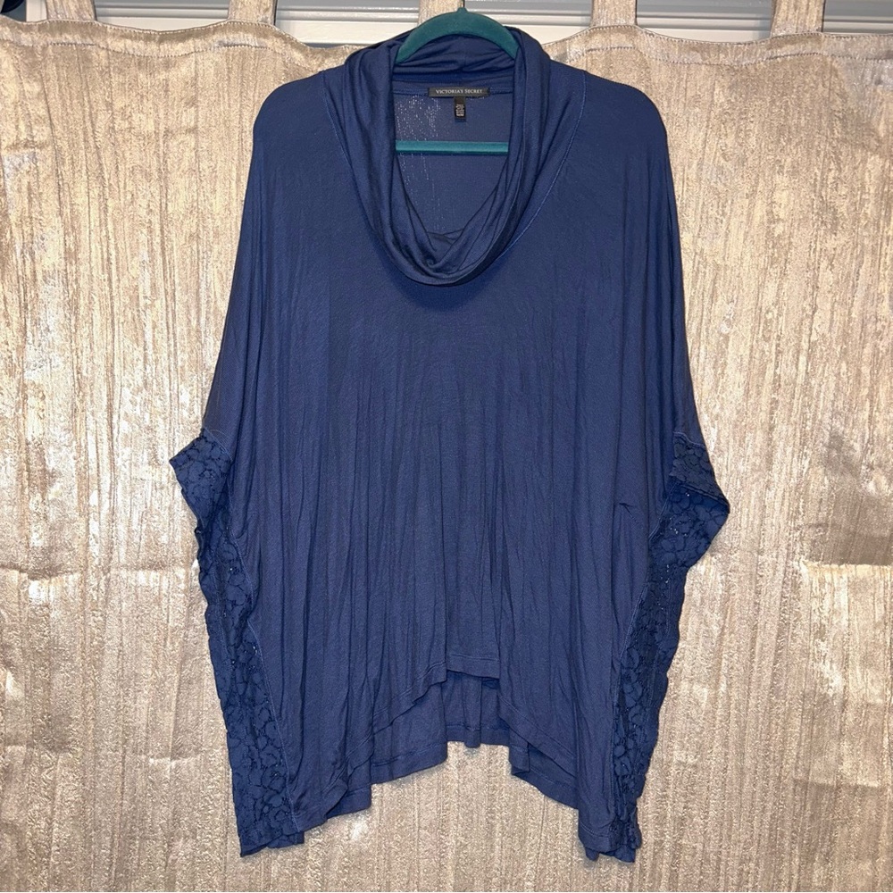 Victorias Secret VS Dusty Blue Cowl Neck Poncho Lace Trim {Medium} LN